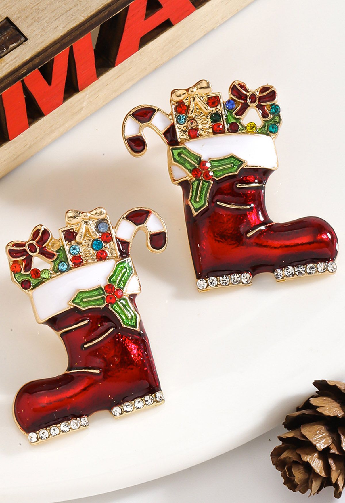 Festive Ornament Christmas Boot Earrings