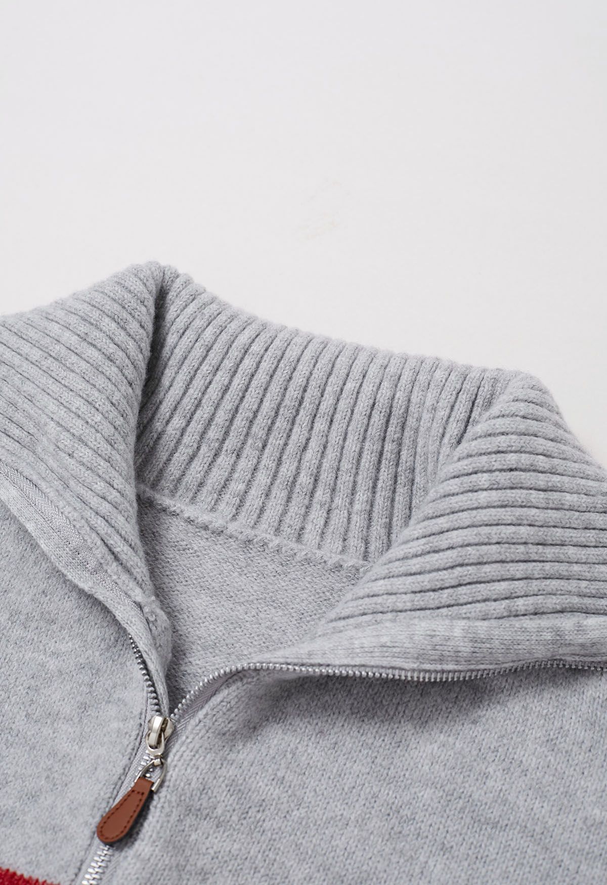 Sporty Stripes Half-Zip Collar Knit Sweater in Grey