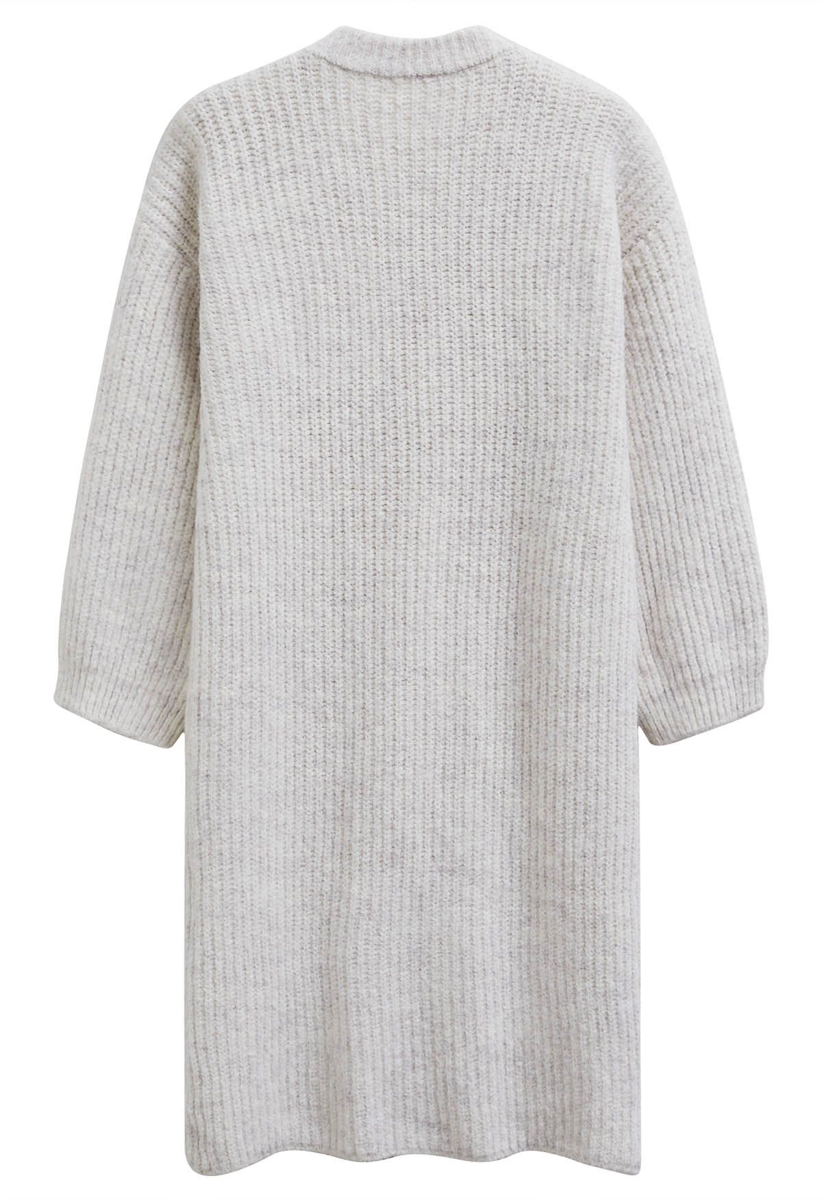 Warmth Wrapped Asymmetric Buttoned Knit Longline Cardigan in White