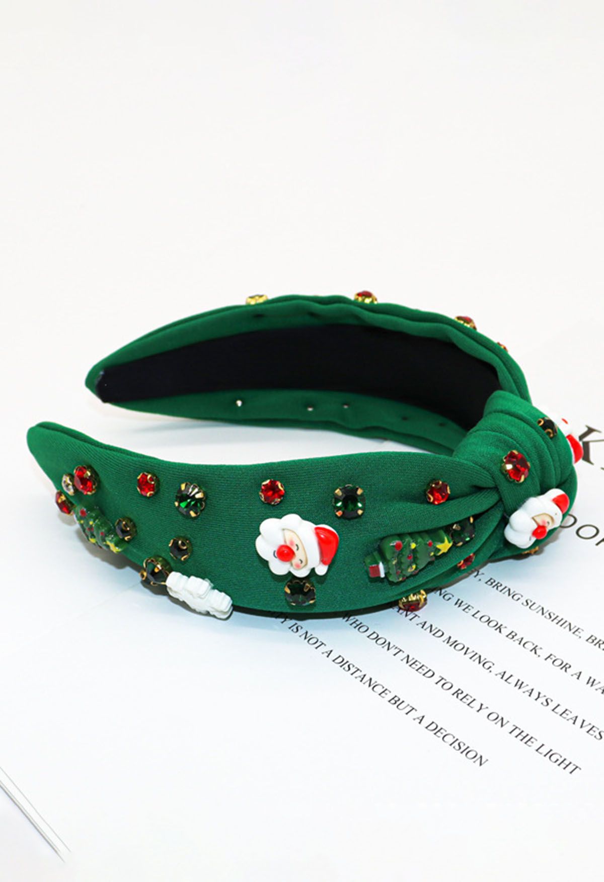 Santa Claus Crystal Decor Knotted Headband in Green