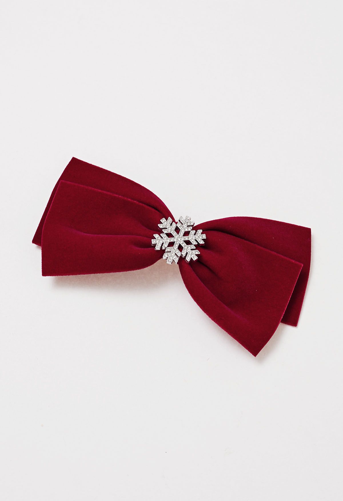 Snowflake Velvet Bowknot Hair Clip in Burgundy