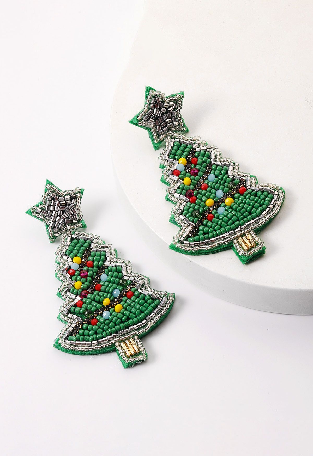 Vibrant Beaded Christmas Tree Earrings