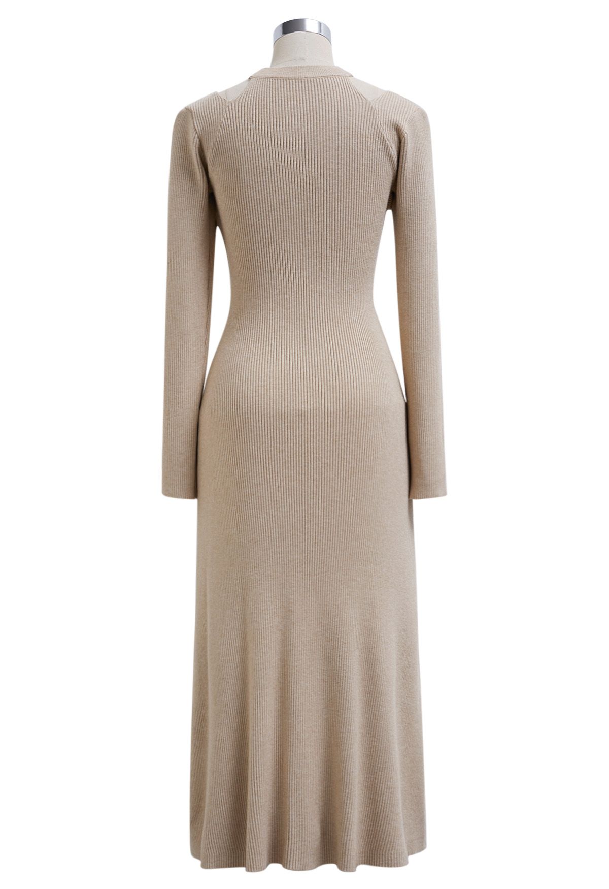 Cutout Shoulders Cross Front Knit Midi Dress in Sand