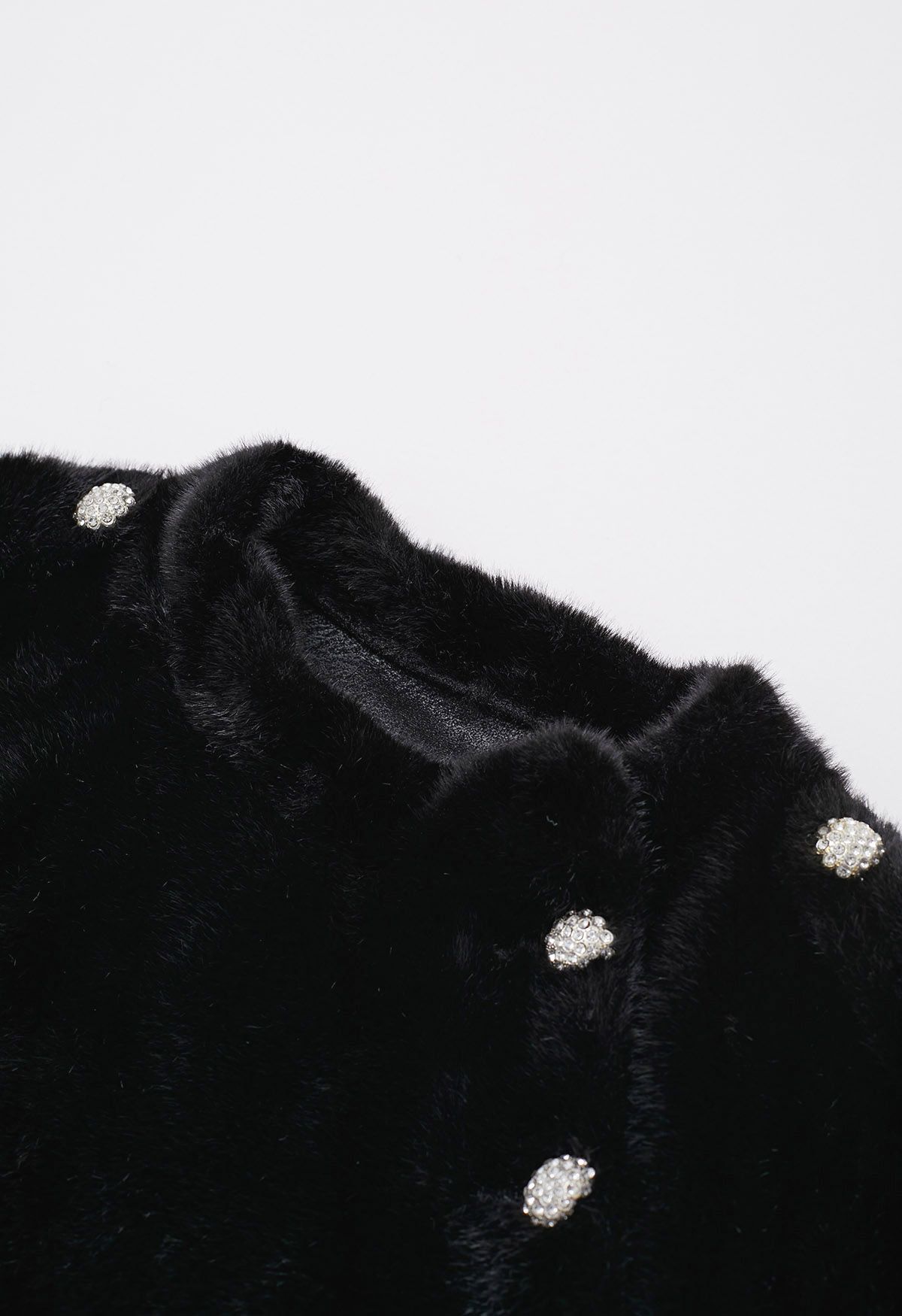 Rhinestone Button Wrap Faux Fur Cape Coat in Black