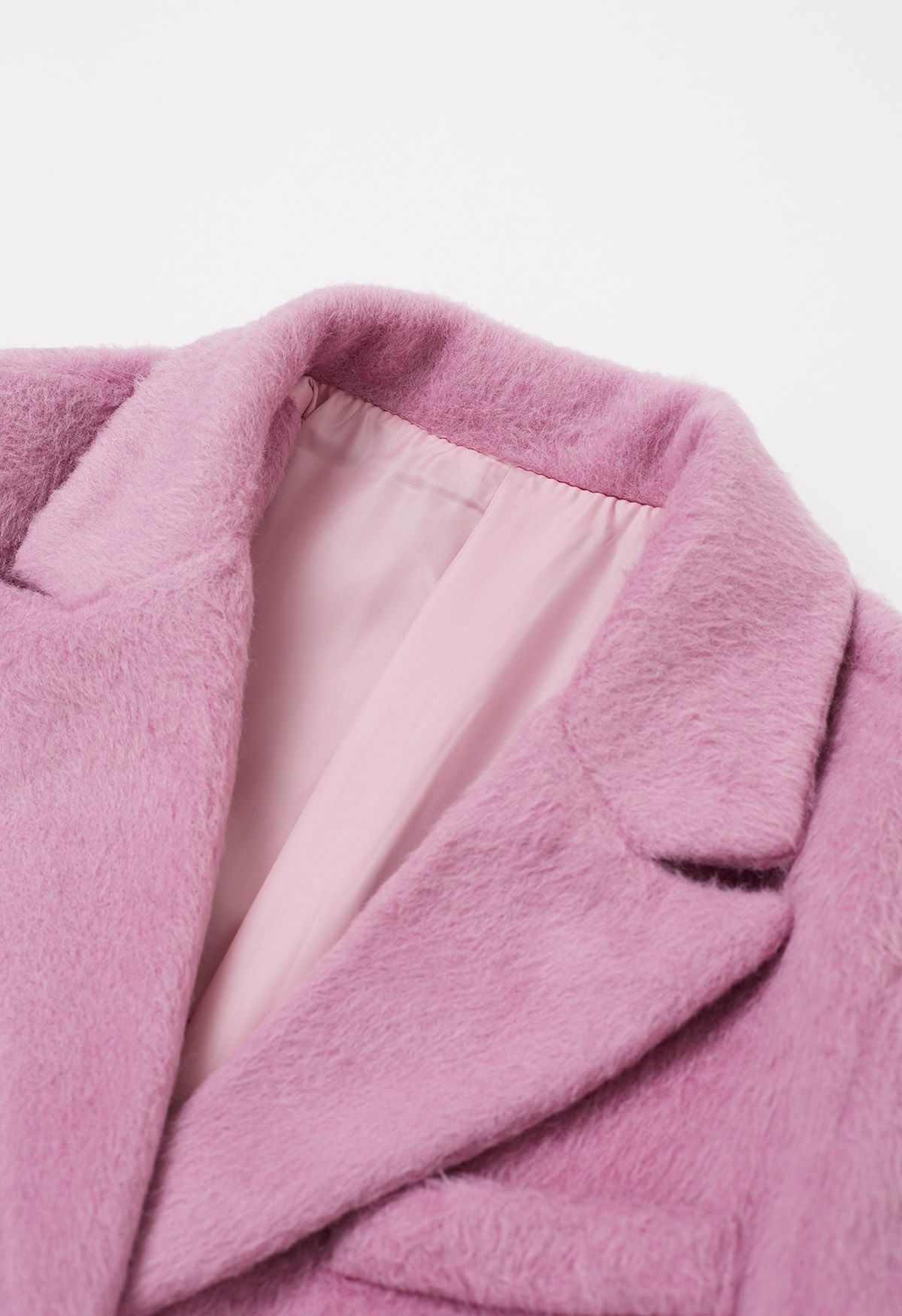 Peak Lapel Buttoned Faux Fur Blazer Coat in Candy Pink