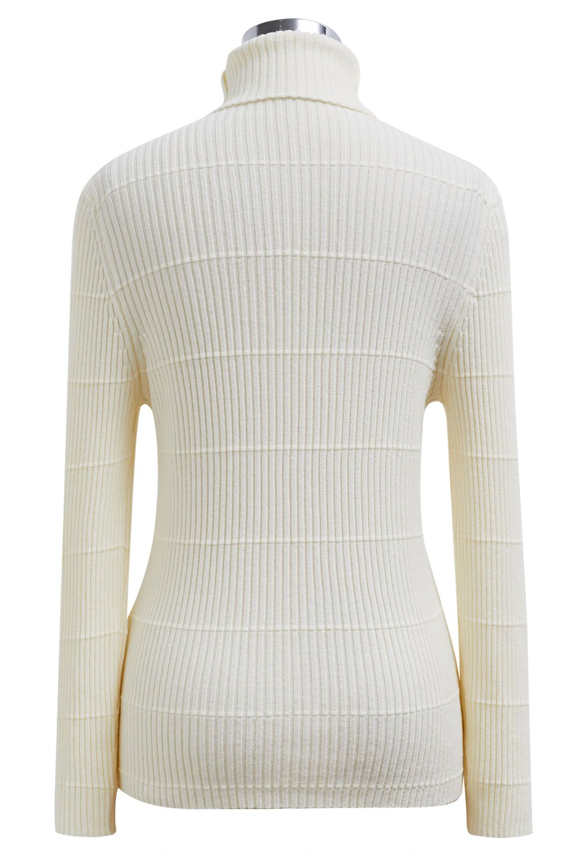 Softness Turtleneck Ribbed Texture Knit Top in Cream