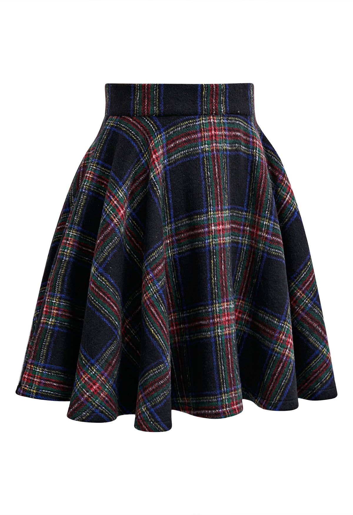 Festive Charm Tartan Flare Mini Skirt in Black