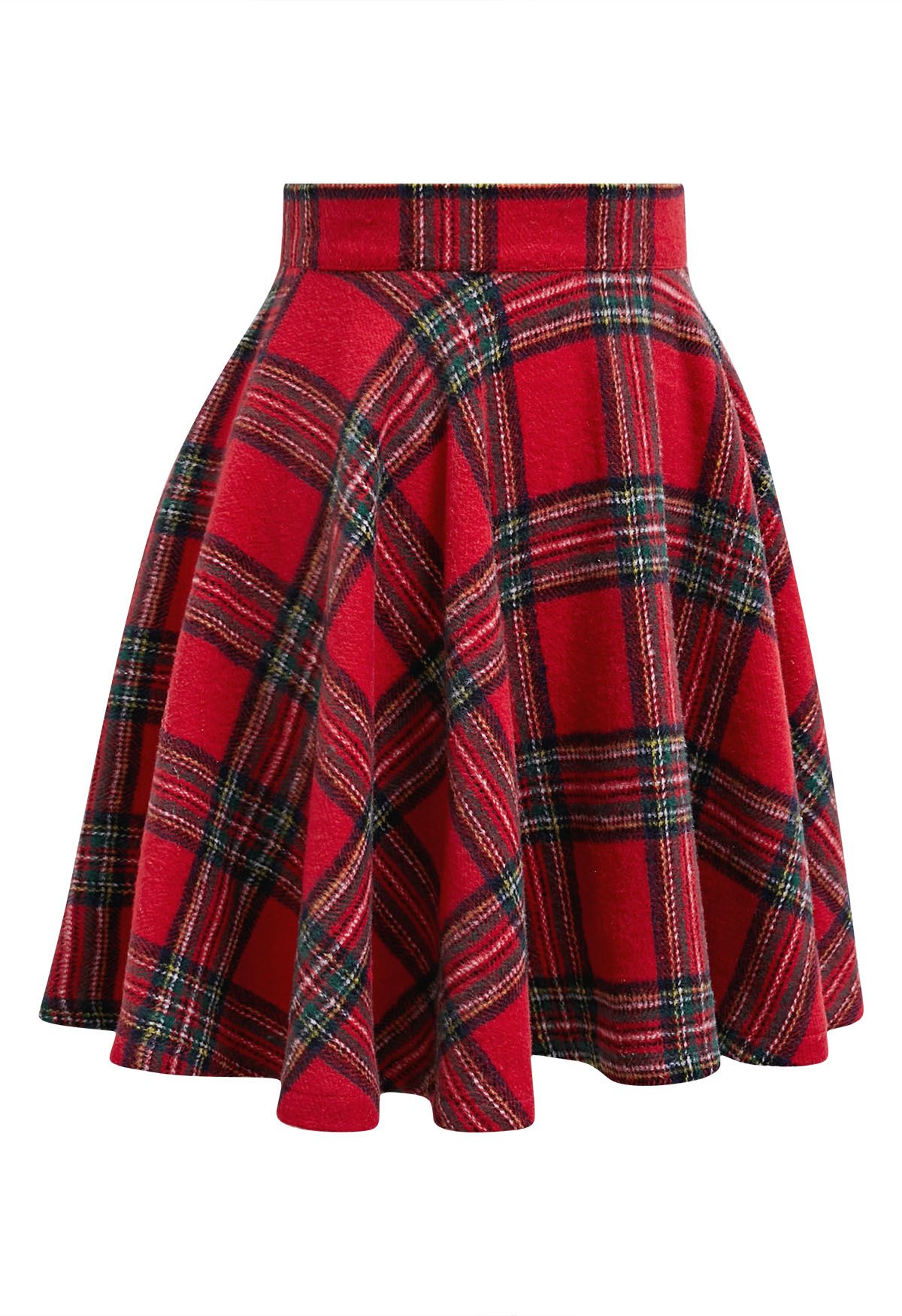 Festive Charm Tartan Flare Mini Skirt in Red