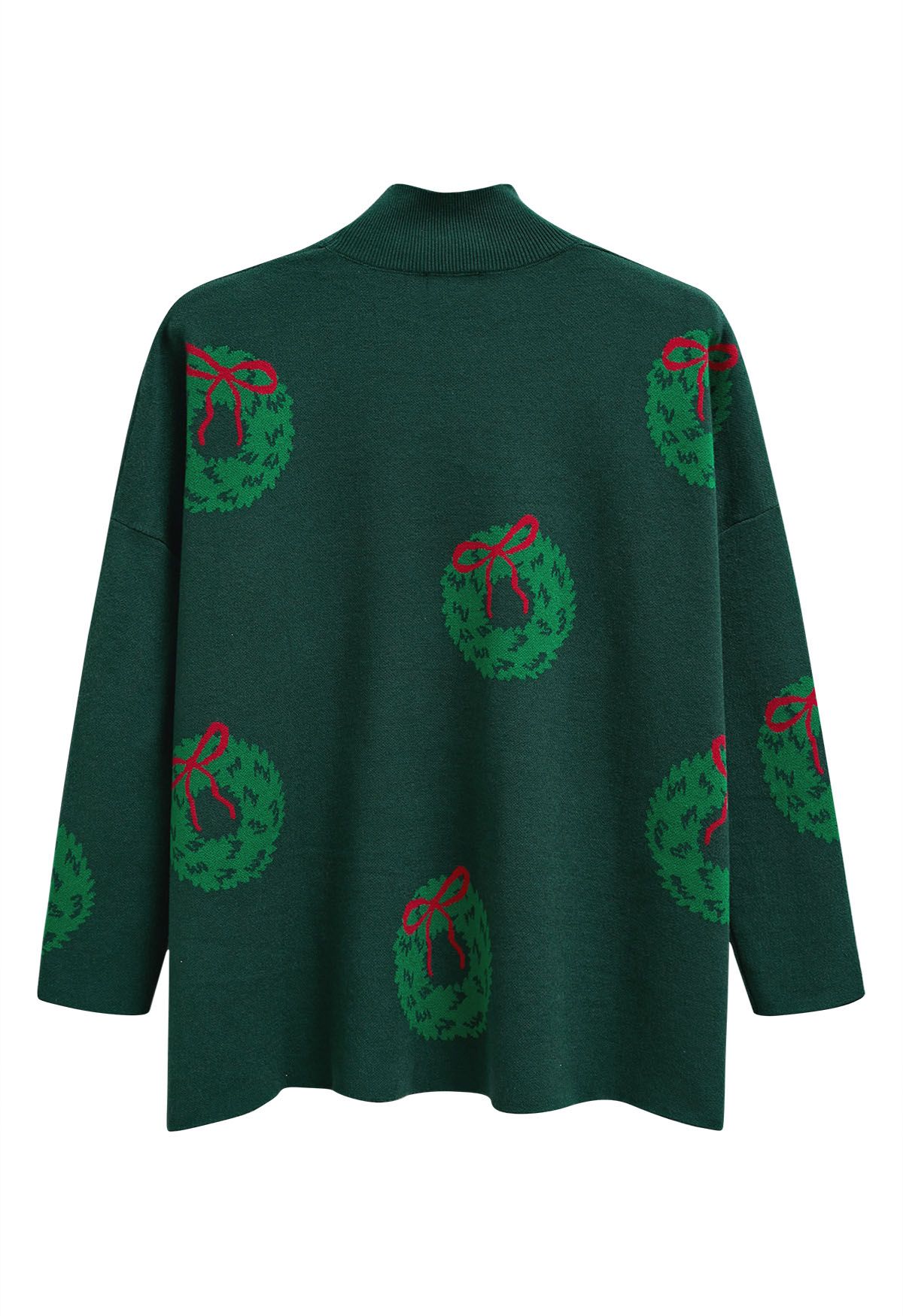 Bowknot Wreath Mock Neck Oversized Knit Sweater