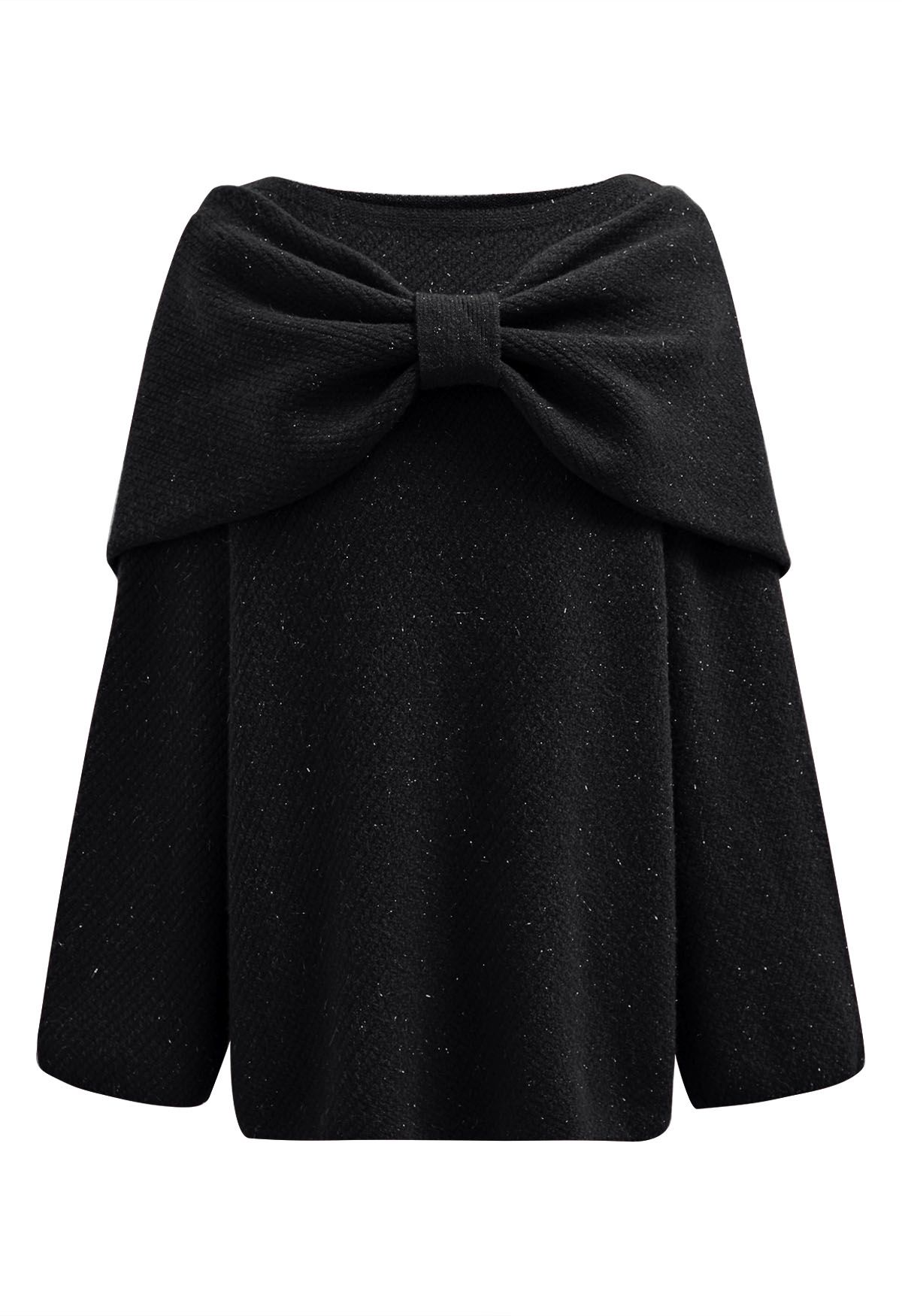 Bowknot 2 Pieces Metallic Mix Knit Sweater Dress in Black