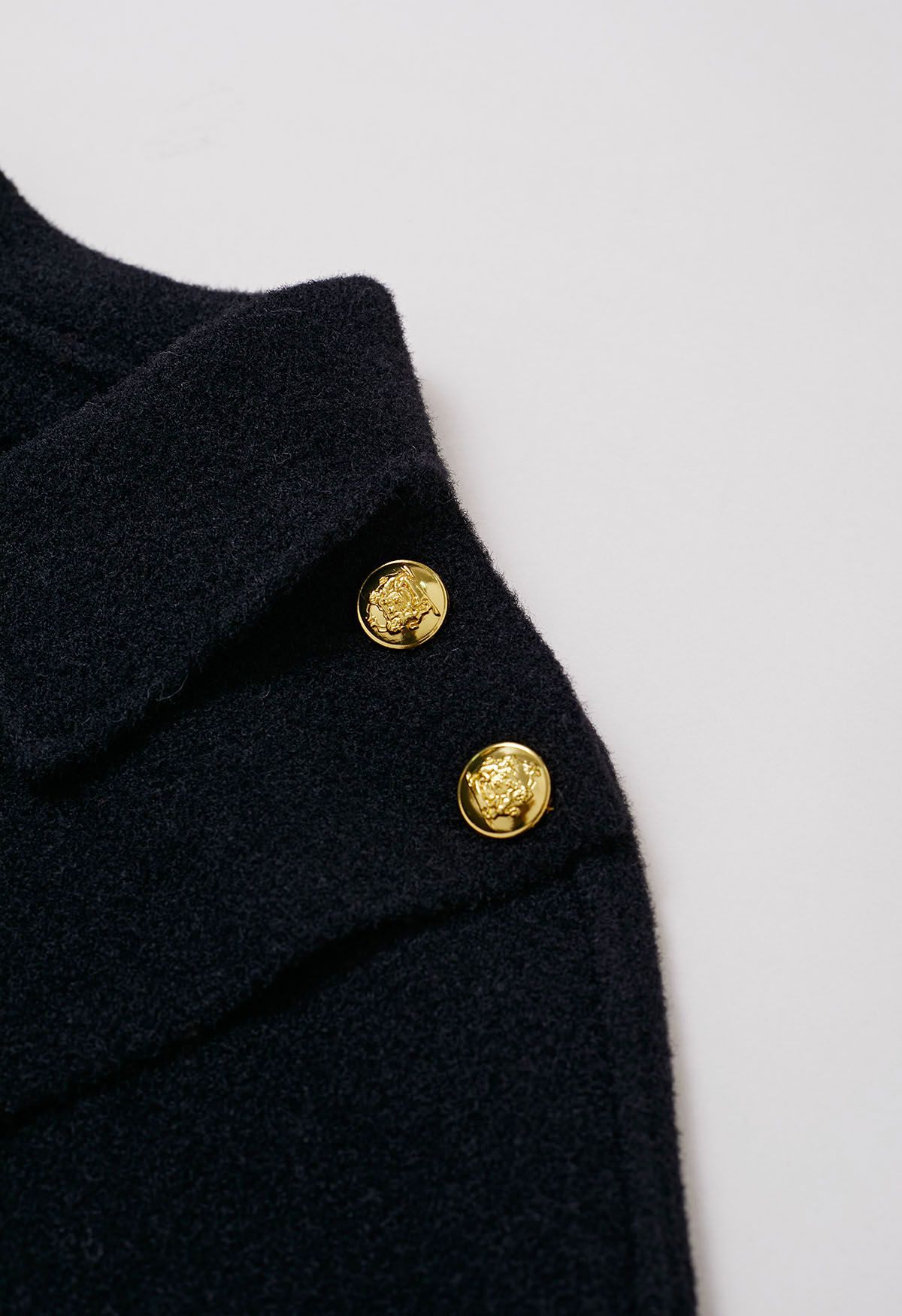 Golden Button Wrapped Knit Cape in Black