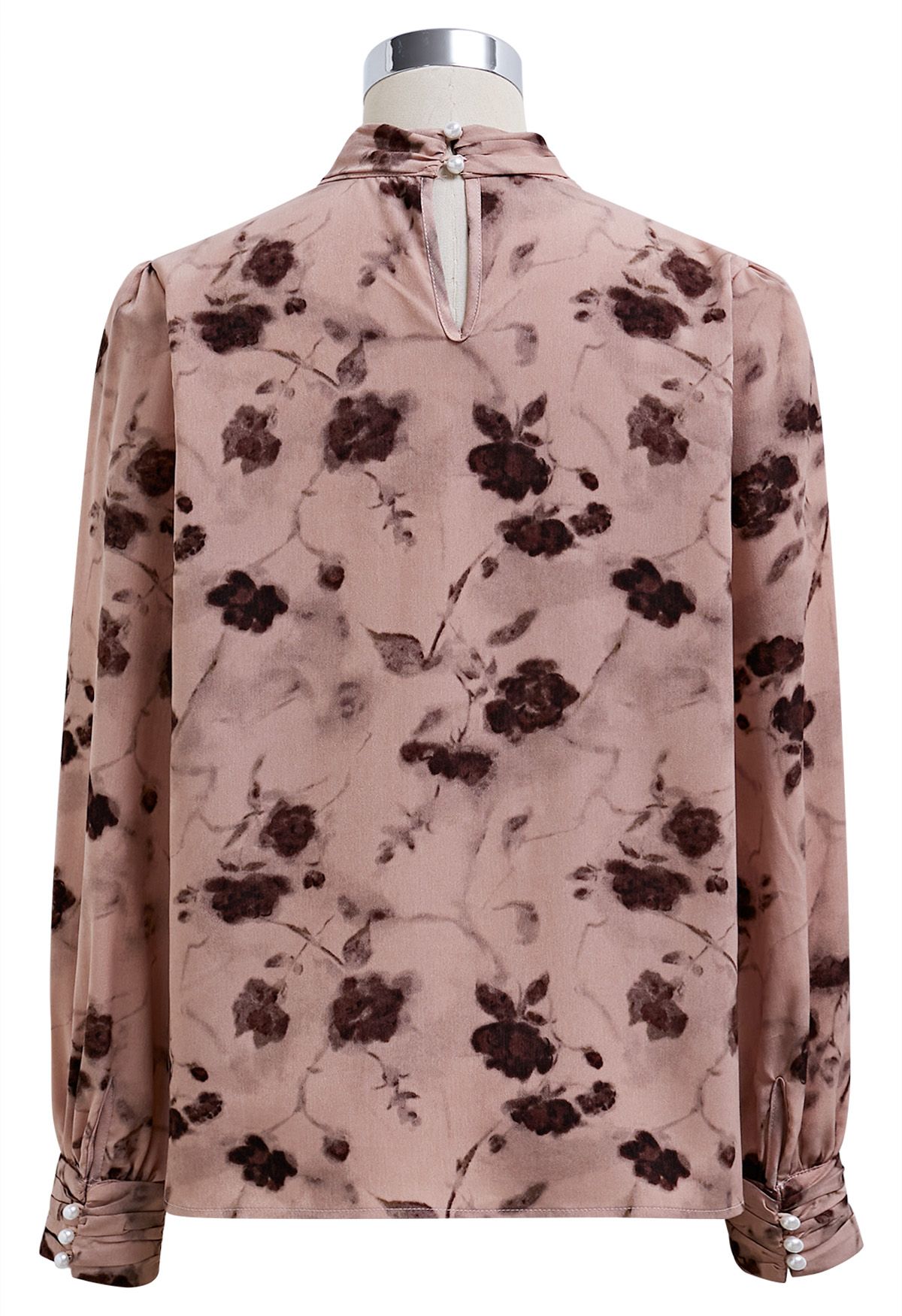 Inky Floral Printed Pearl Decor Shirt