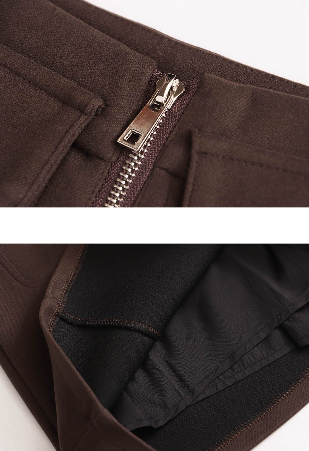 Effortless Charm Flap Pocket Zipper Mini Skirt in Brown