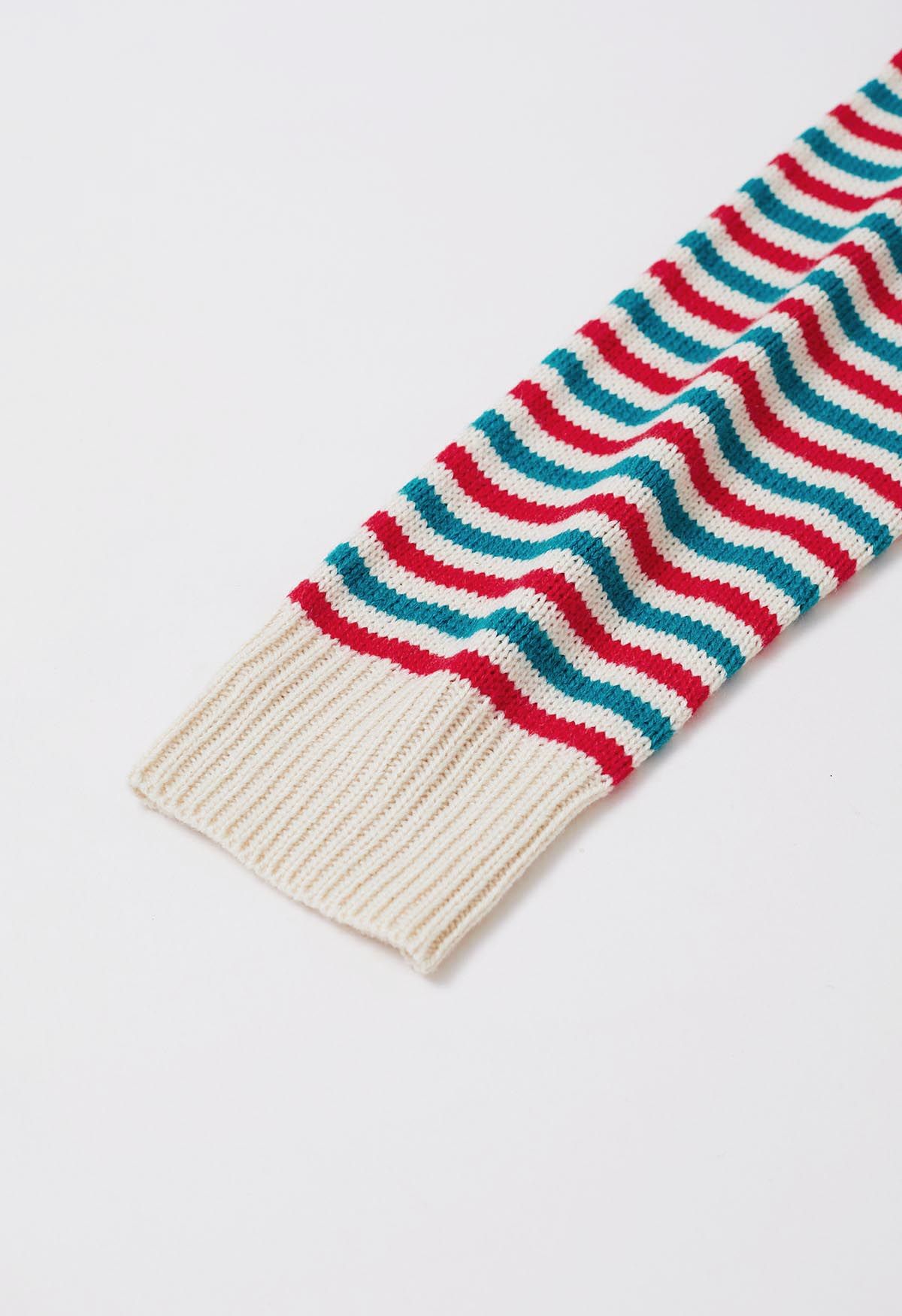 Colorful Stripes Rolled Neckline Knit Sweater