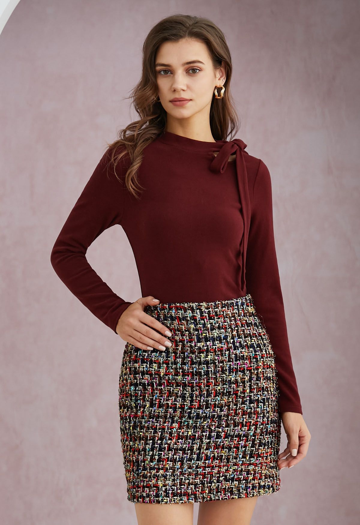 Confetti Tweed Metallic Mini Bud Skirt