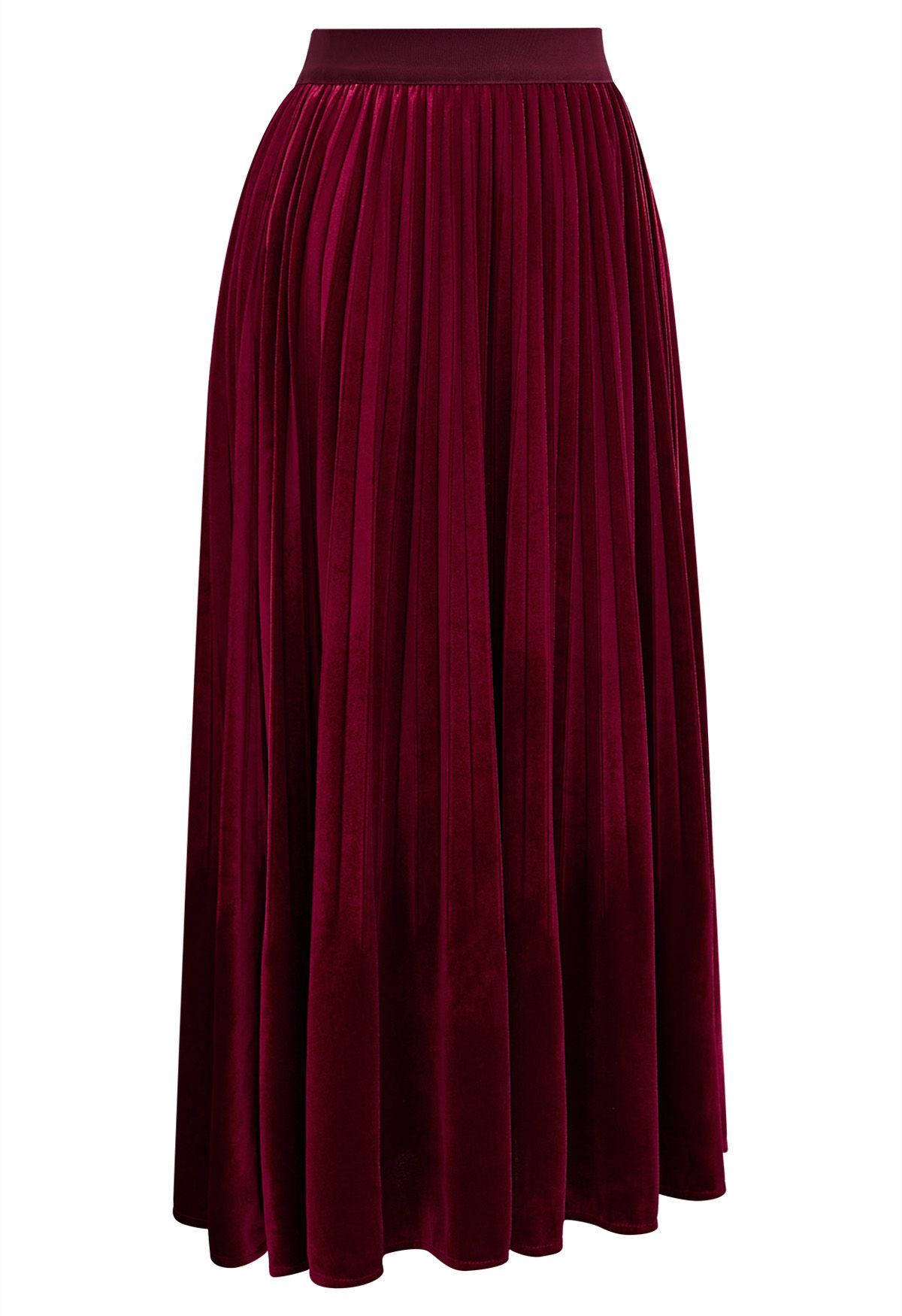 Velvety Touch Pleated Midi Skirt in Red