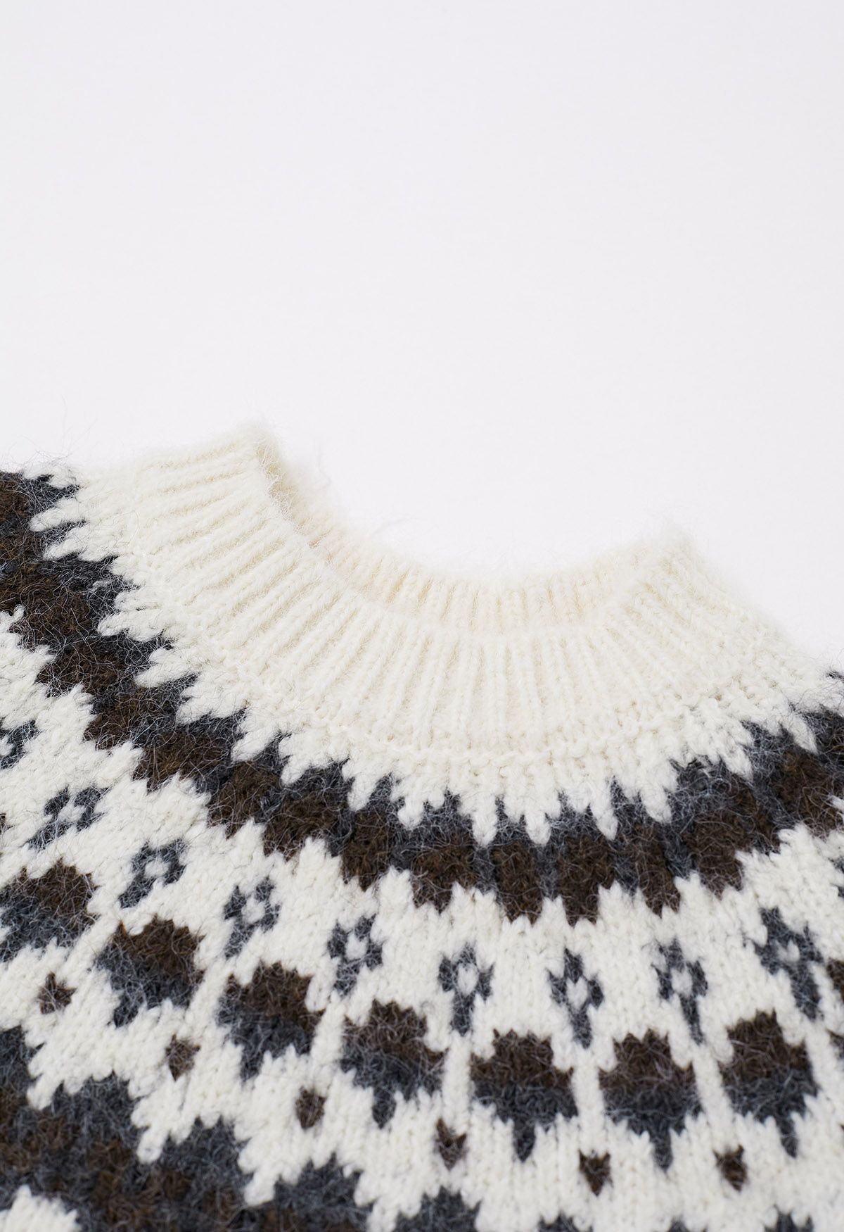 Alpine-Inspired Fair Isle Fuzzy Knit Sweater