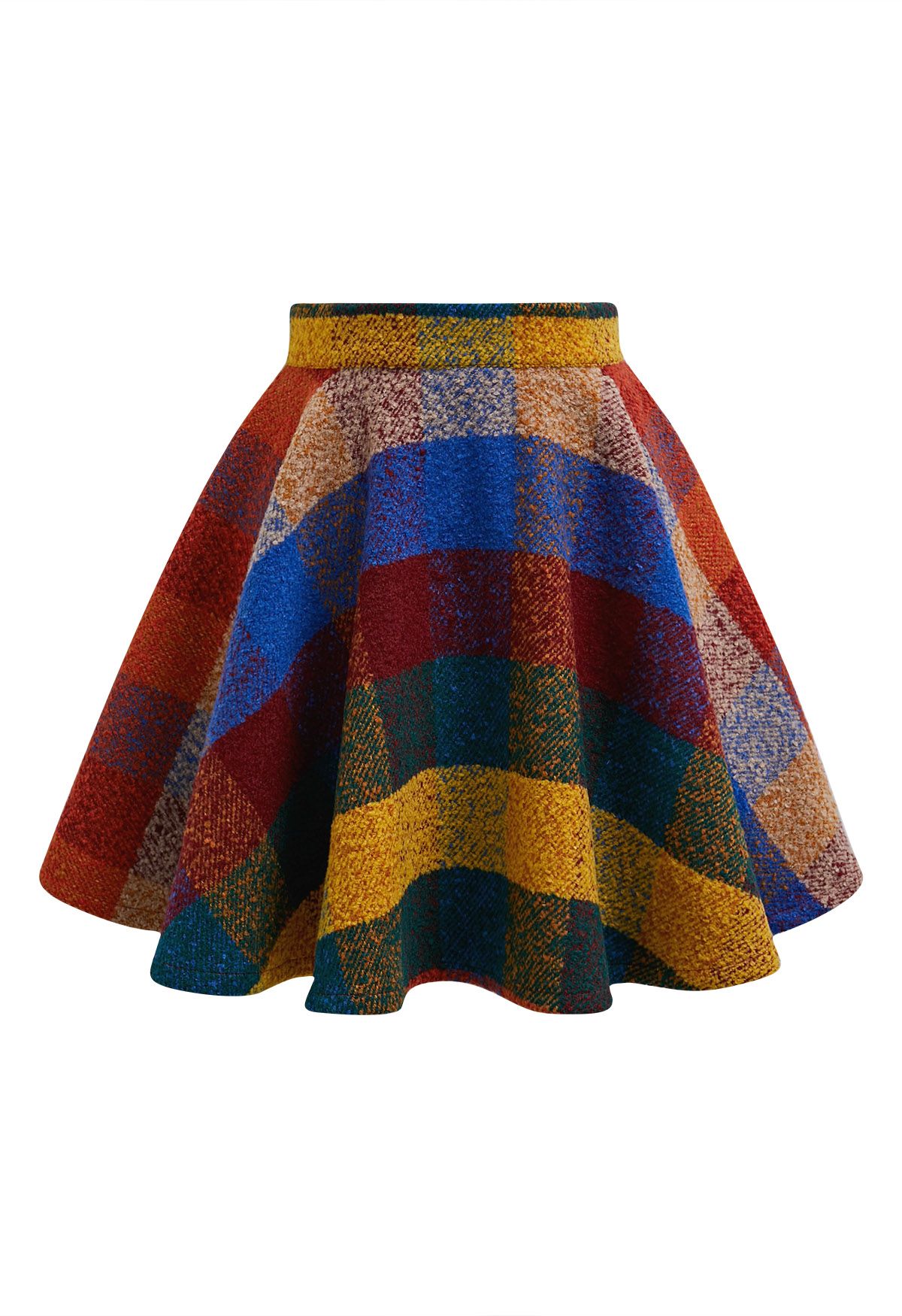 Chromatic Check Wool-Blend Flare Mini Skirt