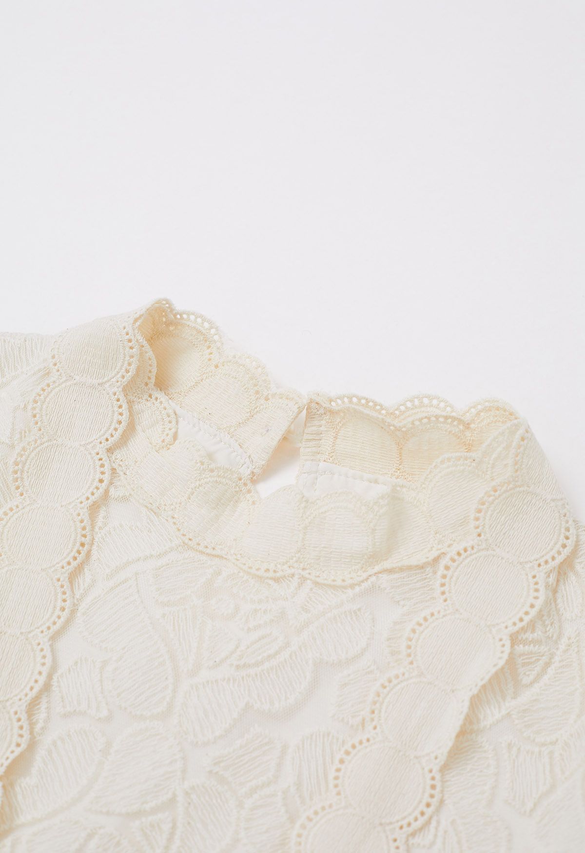 Scalloped Bowknot Neckline Embroidery Mesh Top