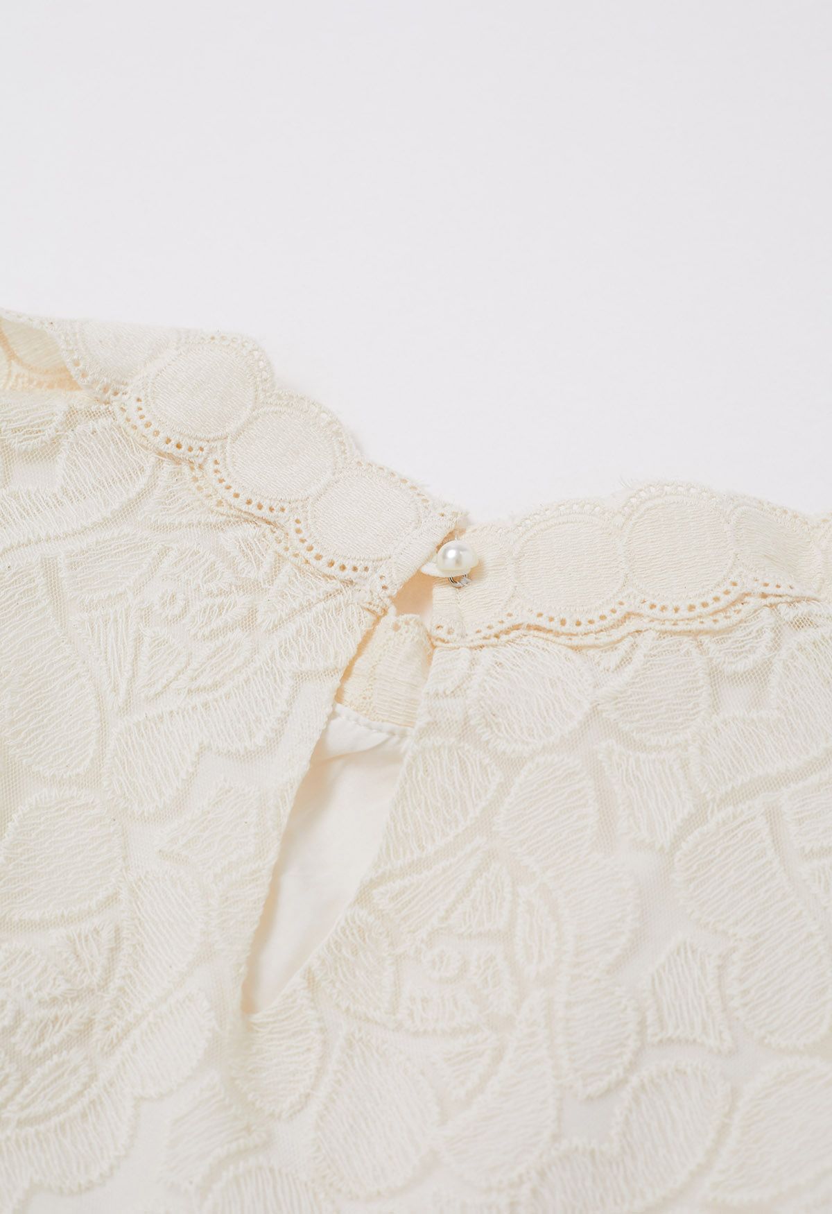 Scalloped Bowknot Neckline Embroidery Mesh Top