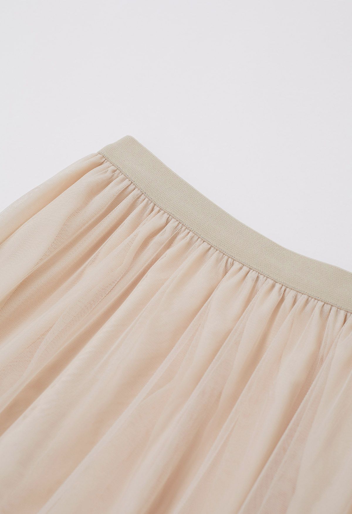 Ruffle Hem Double-Layered Mesh Maxi Skirt in Apricot