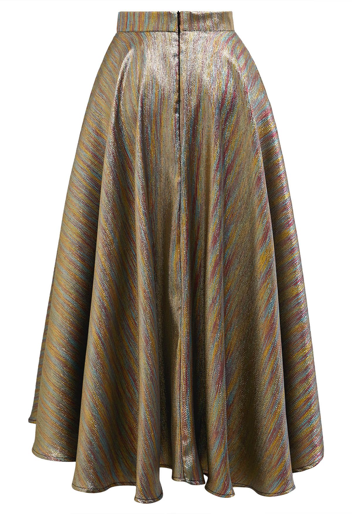 Shimmery Rainbow Bias Cut Asymmetric Flare Skirt