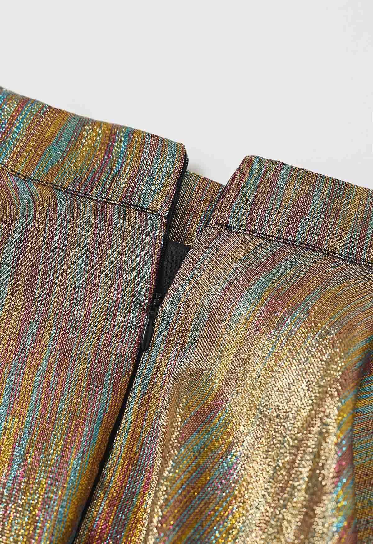 Shimmery Rainbow Bias Cut Asymmetric Flare Skirt