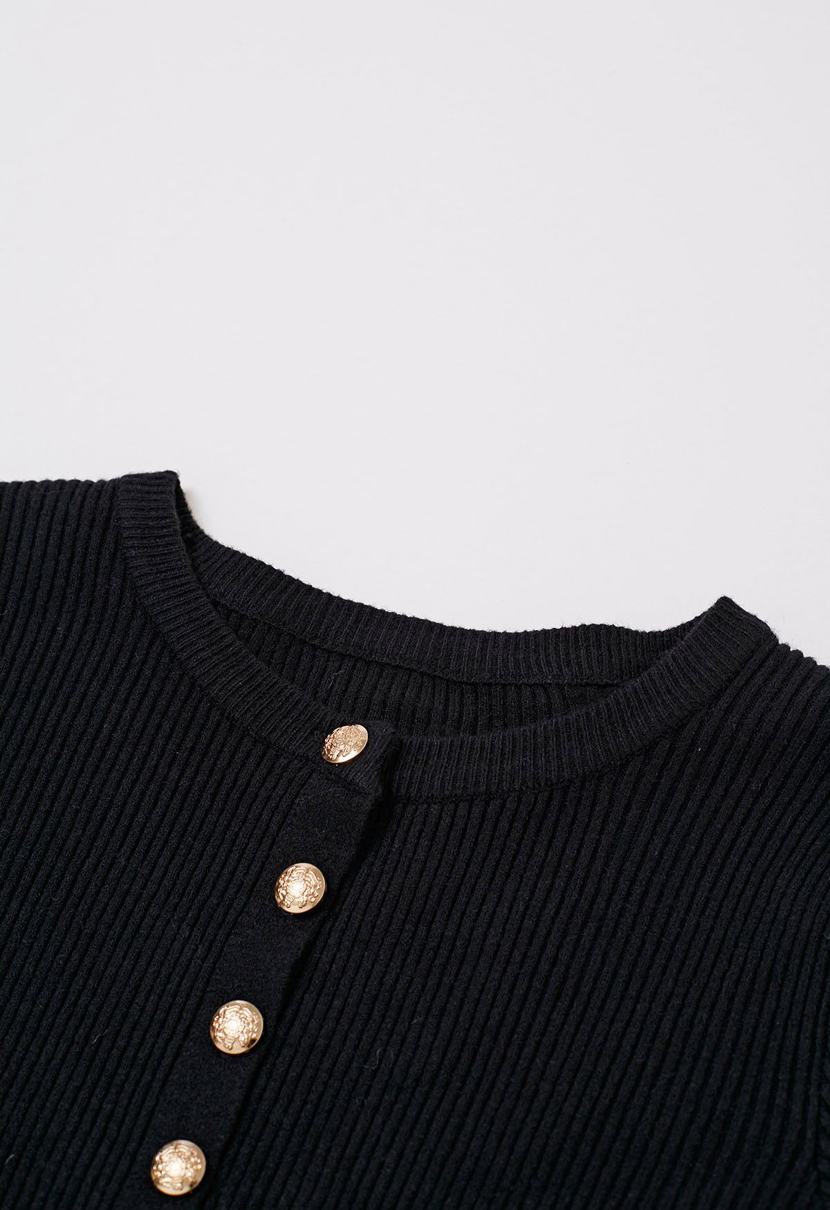 Chic Sense Button-Up Ribbed Knit Cardigan in Black