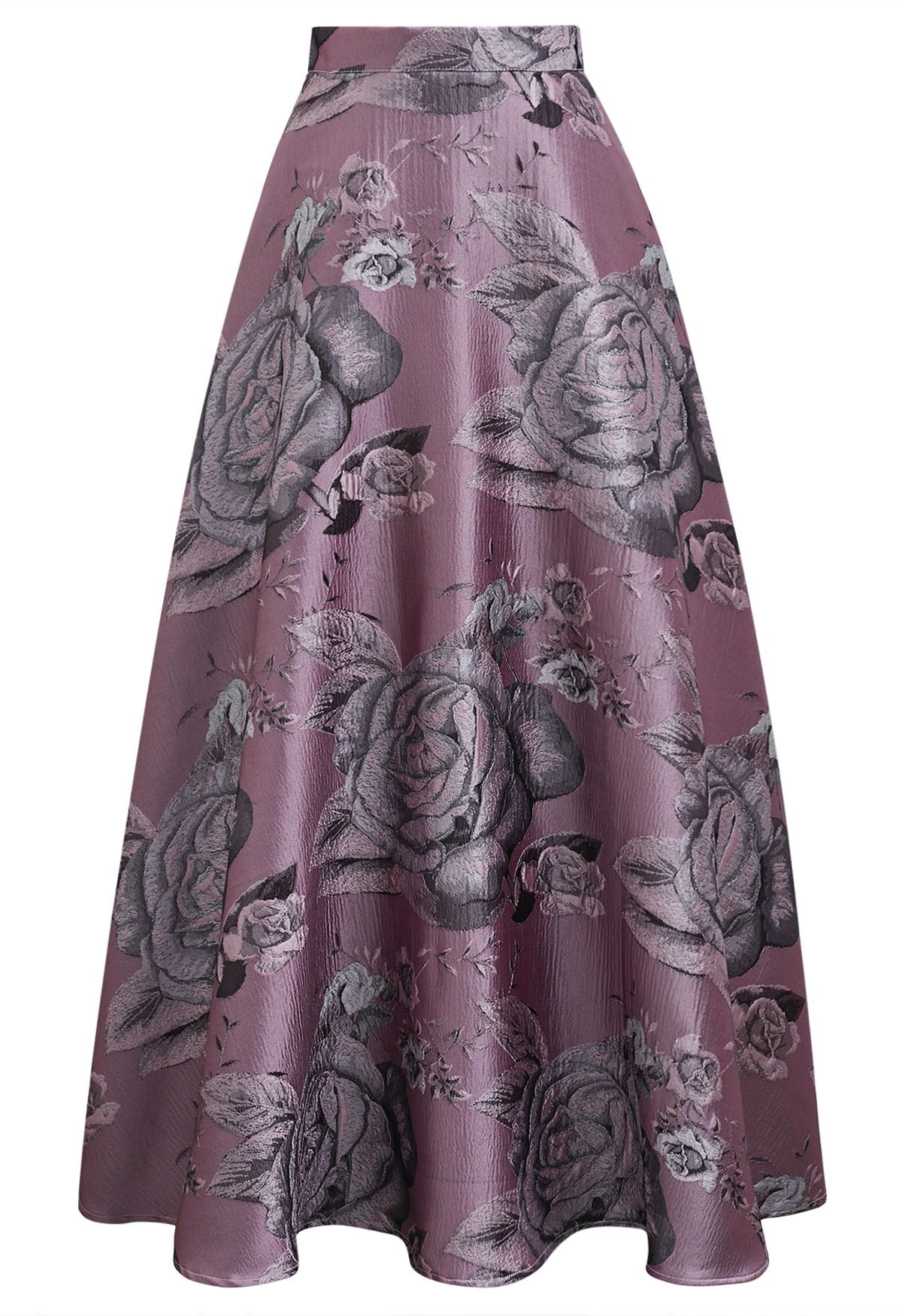 Full-Bloomed Rose Jacquard A-Line Maxi Skirt