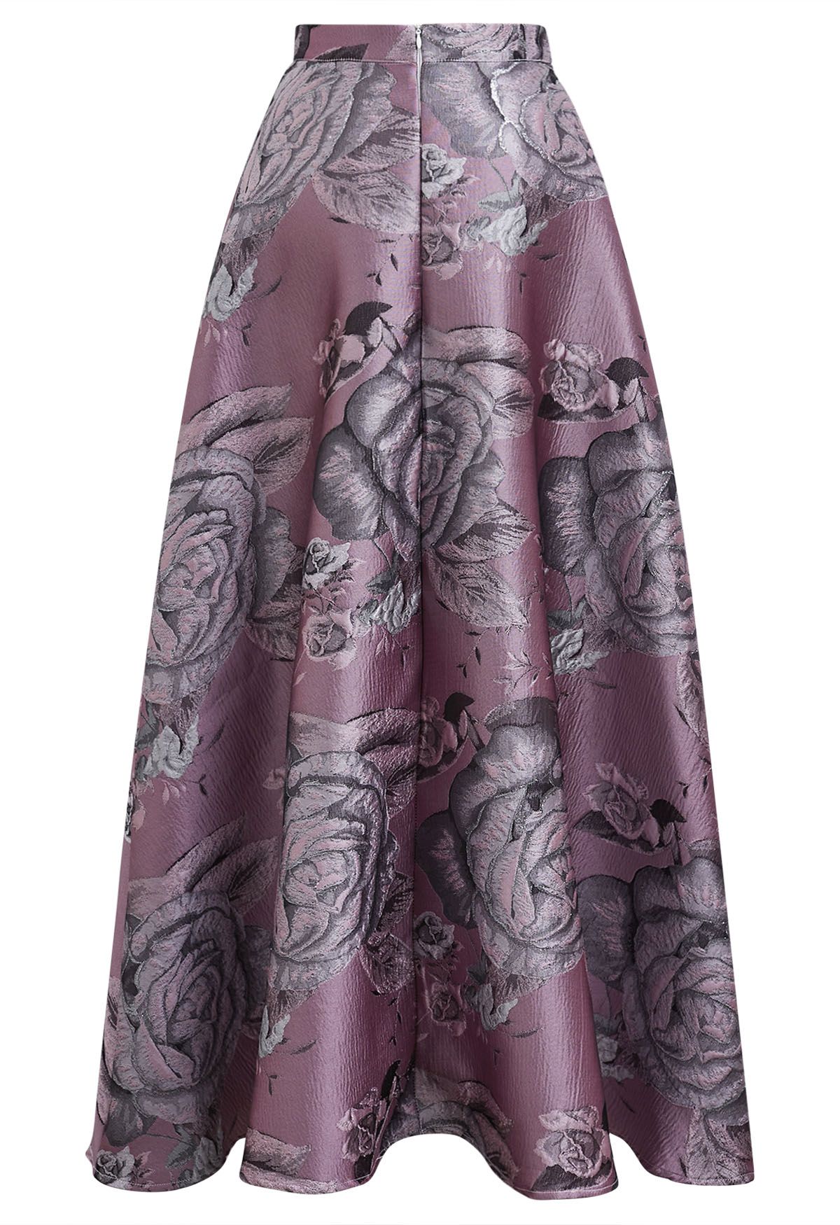 Full-Bloomed Rose Jacquard A-Line Maxi Skirt