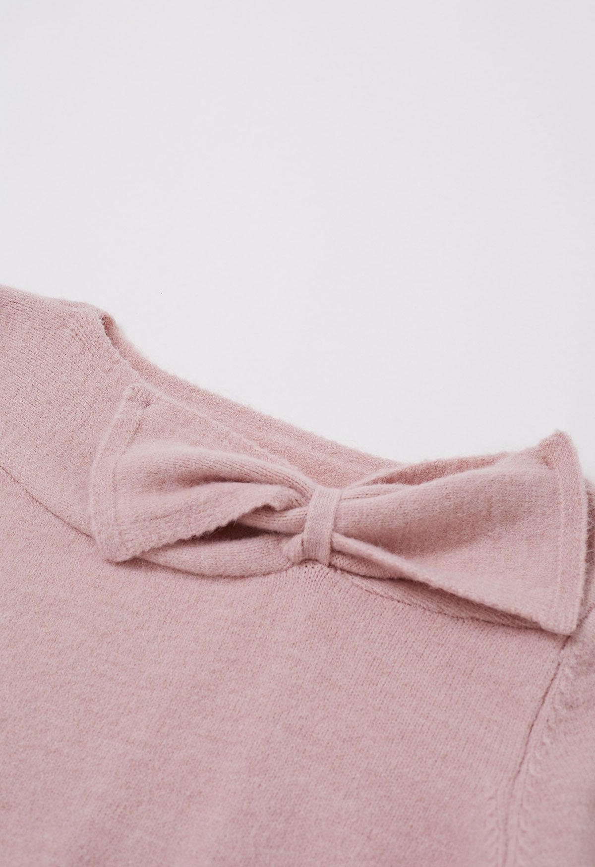 Bowknot-Trimmed Boat Neck Knit Sweater in Pink