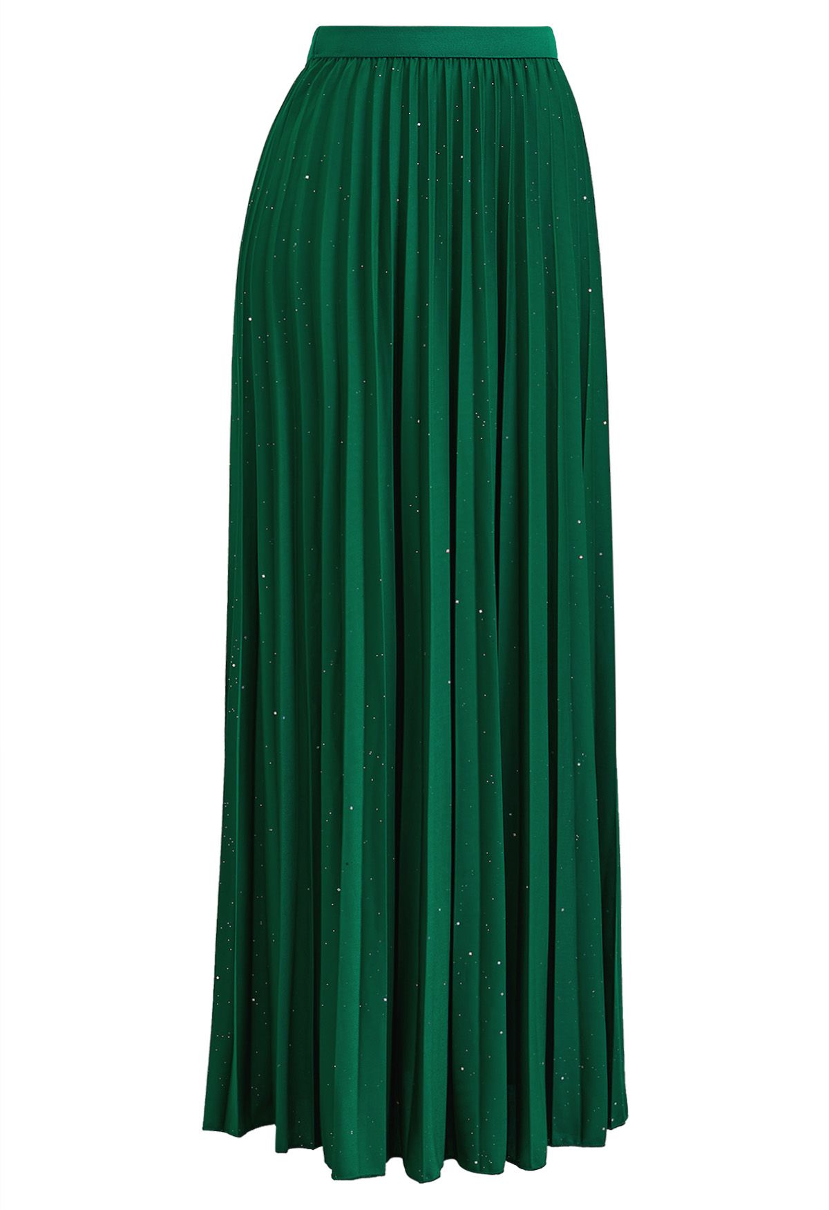 Twinkling Night Pleated Maxi Skirt in Green