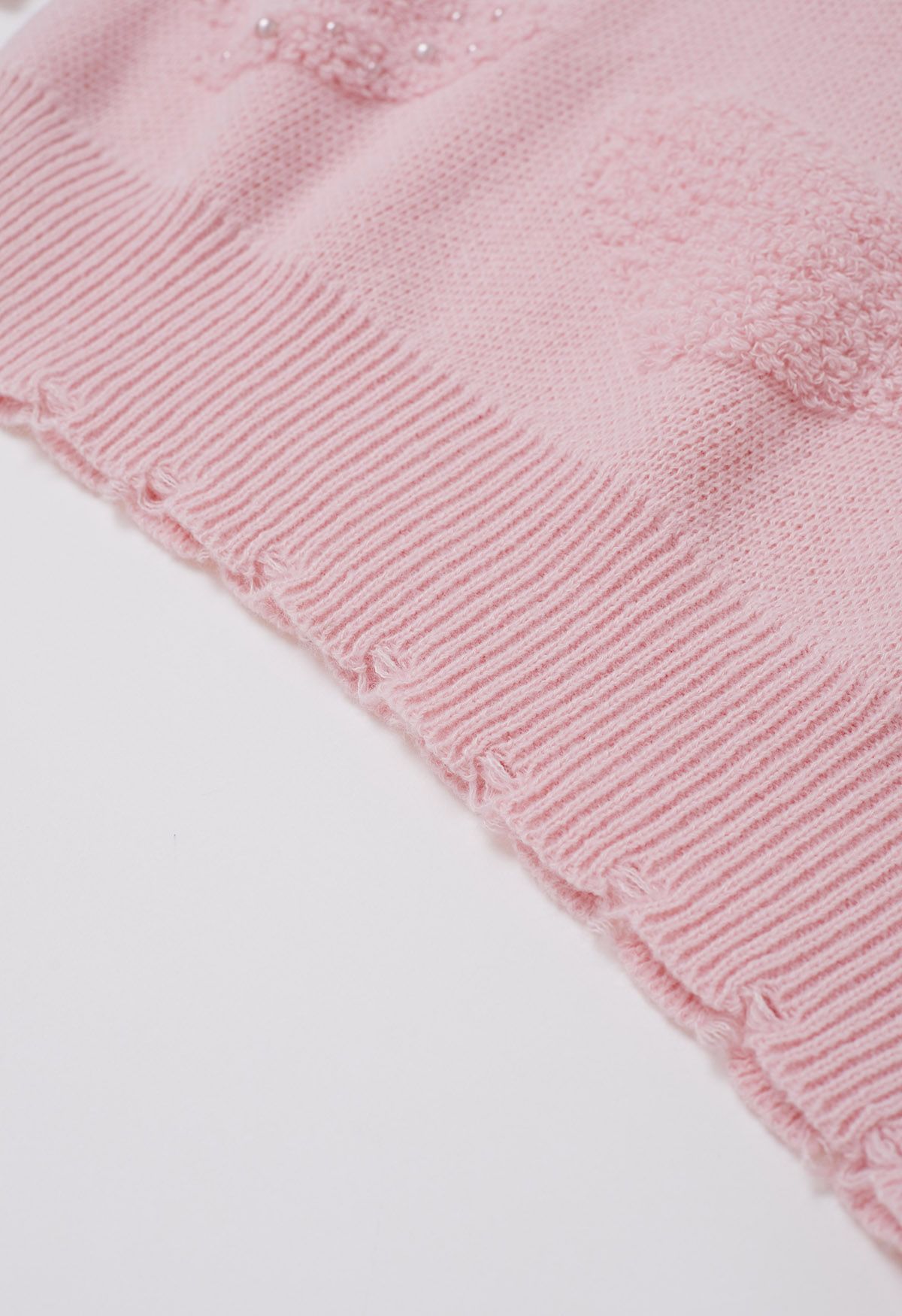 Pearl Trim Heart Jacquard Oversized Knit Sweater in Pink