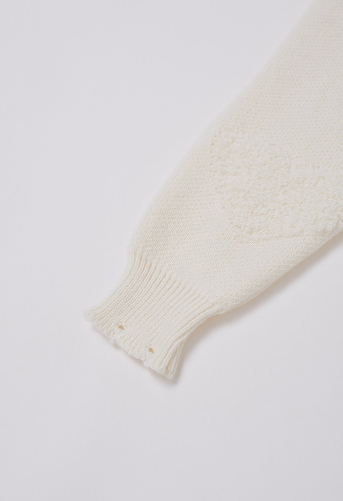 Pearl Trim Heart Jacquard Oversized Knit Sweater in Ivory