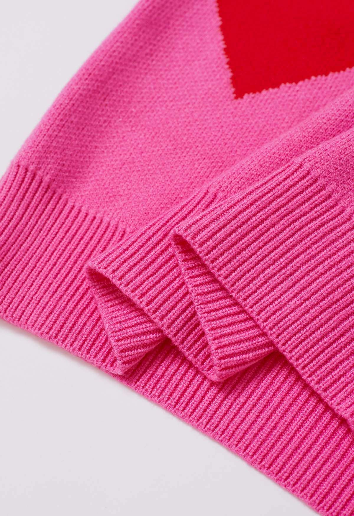 Soulful Heart Crew Neck Knit Sweater in Hot Pink