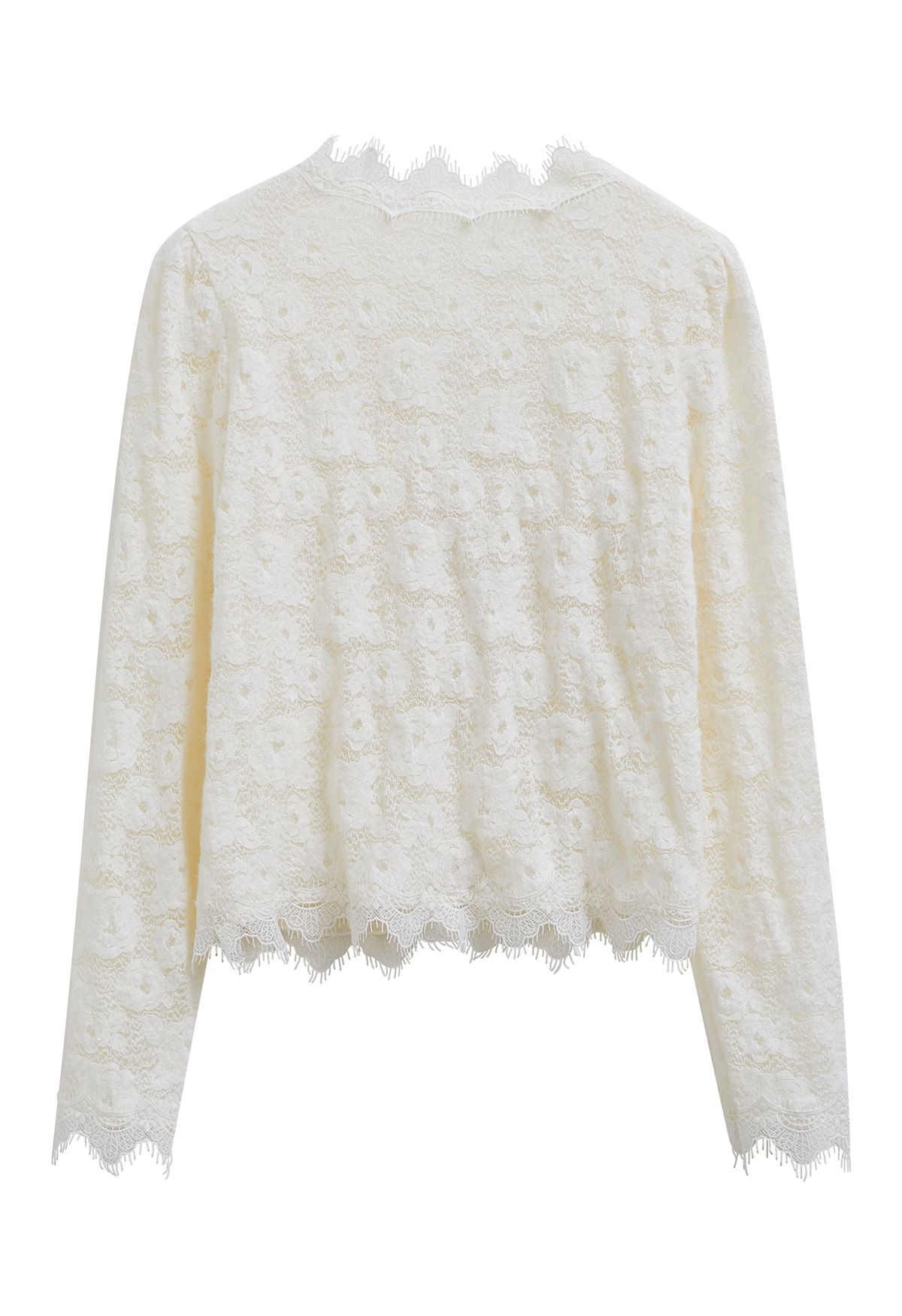 Full Floral Lace Button Up Top in Cream