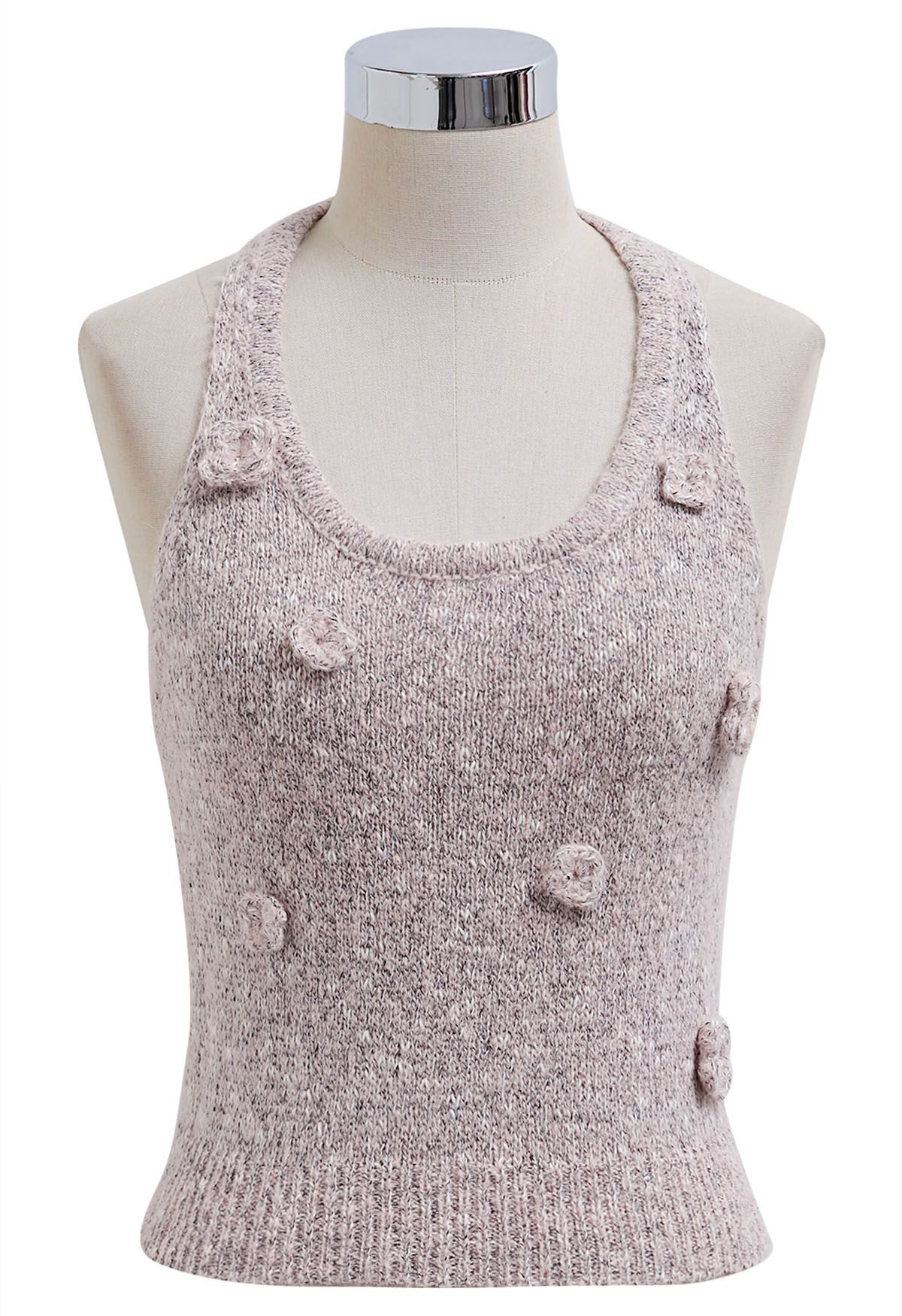 Halter Neck Two-Piece Crop Knit Top in Dusty Pink