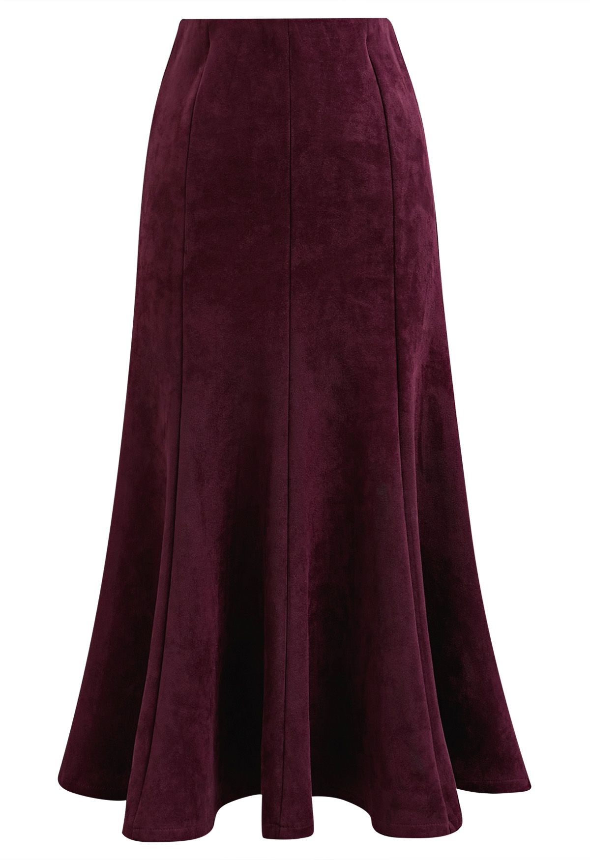 Seam Details Flare Midi Skirt in Burgundy