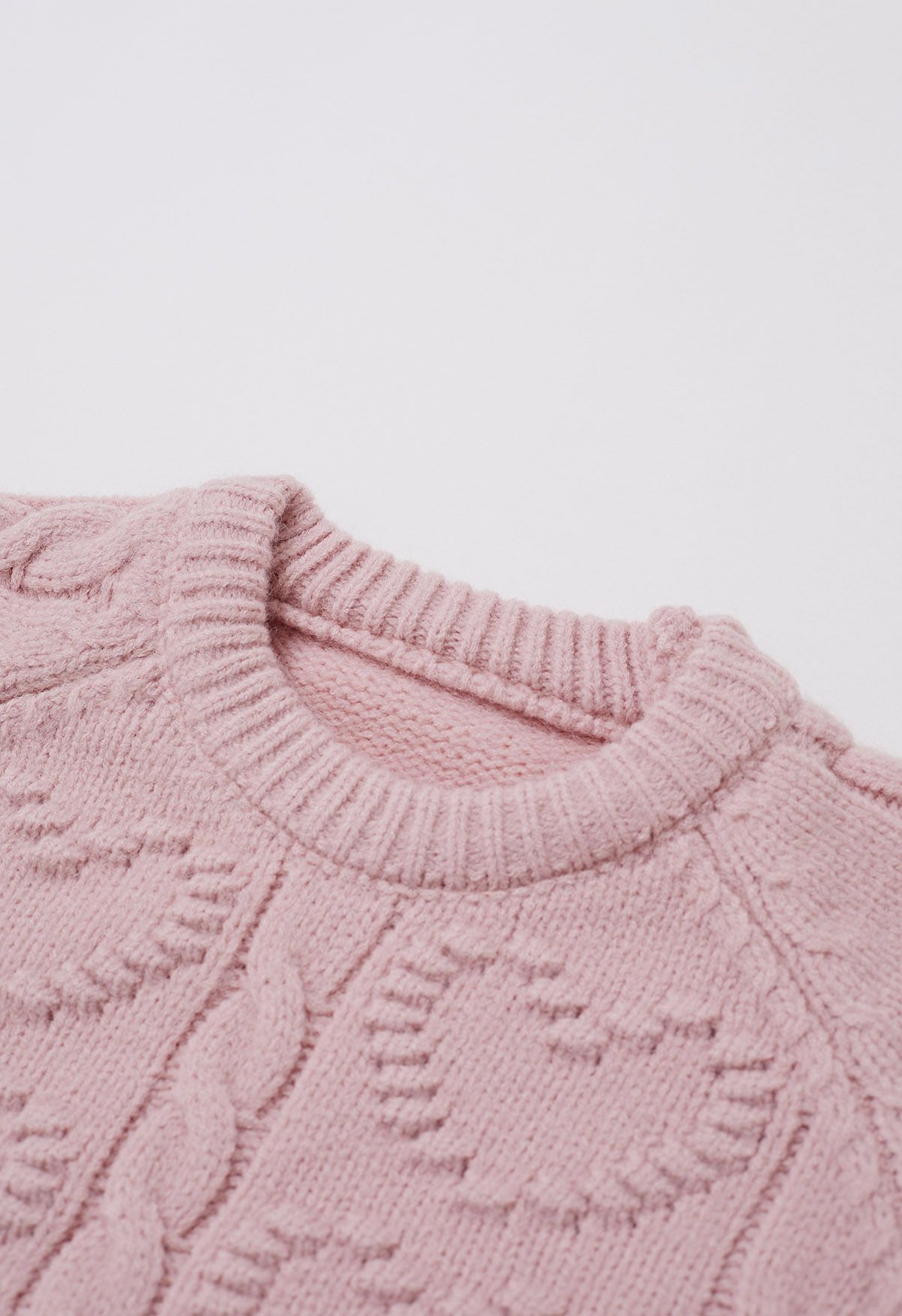 Embossed Heart Cable Knit Sweater in Light Pink