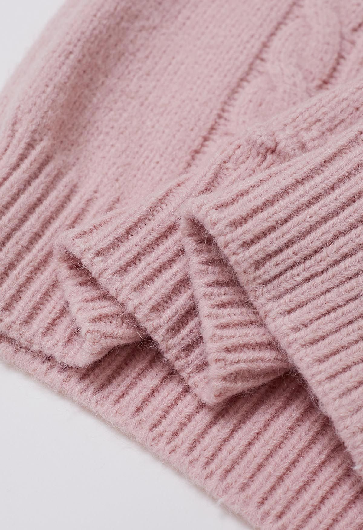 Embossed Heart Cable Knit Sweater in Light Pink