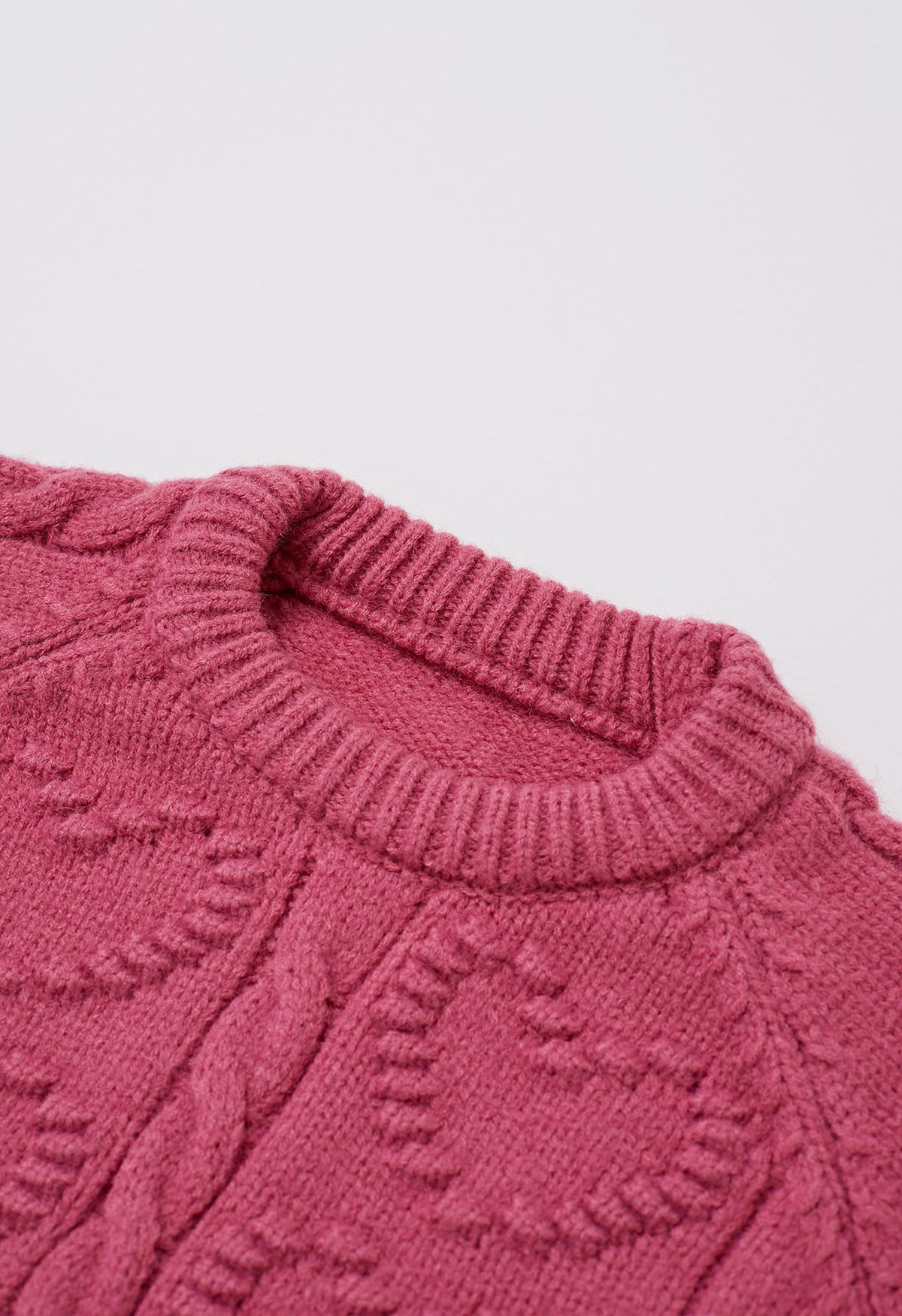 Embossed Heart Cable Knit Sweater in Berry