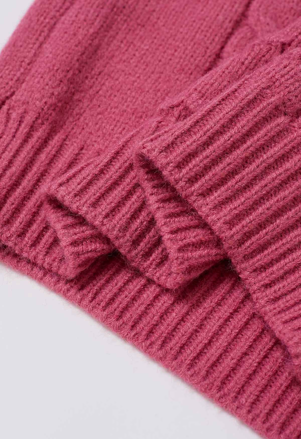 Embossed Heart Cable Knit Sweater in Berry