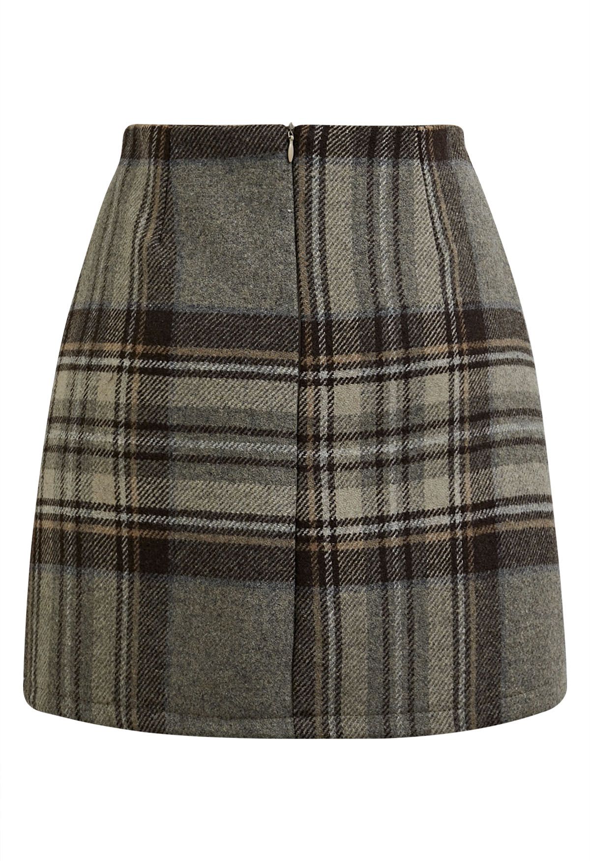 Retro Chic Plaid Mini Bud Skirt in Sage