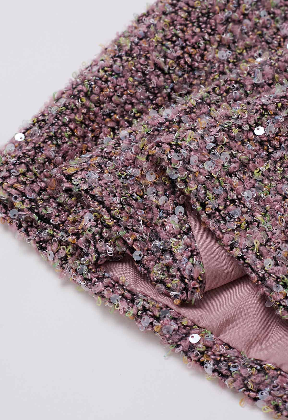 Chromatic Sequins Pencil Maxi Skirt in Dusty Pink