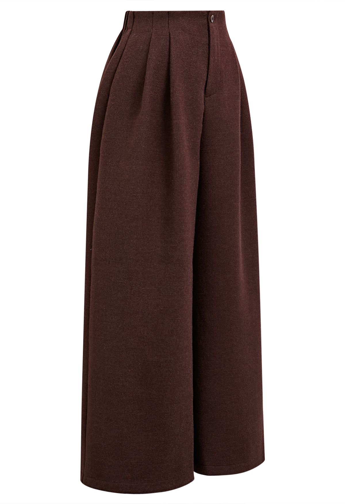 Side Pockets Pleats Wide-Legs Pants in Burgundy