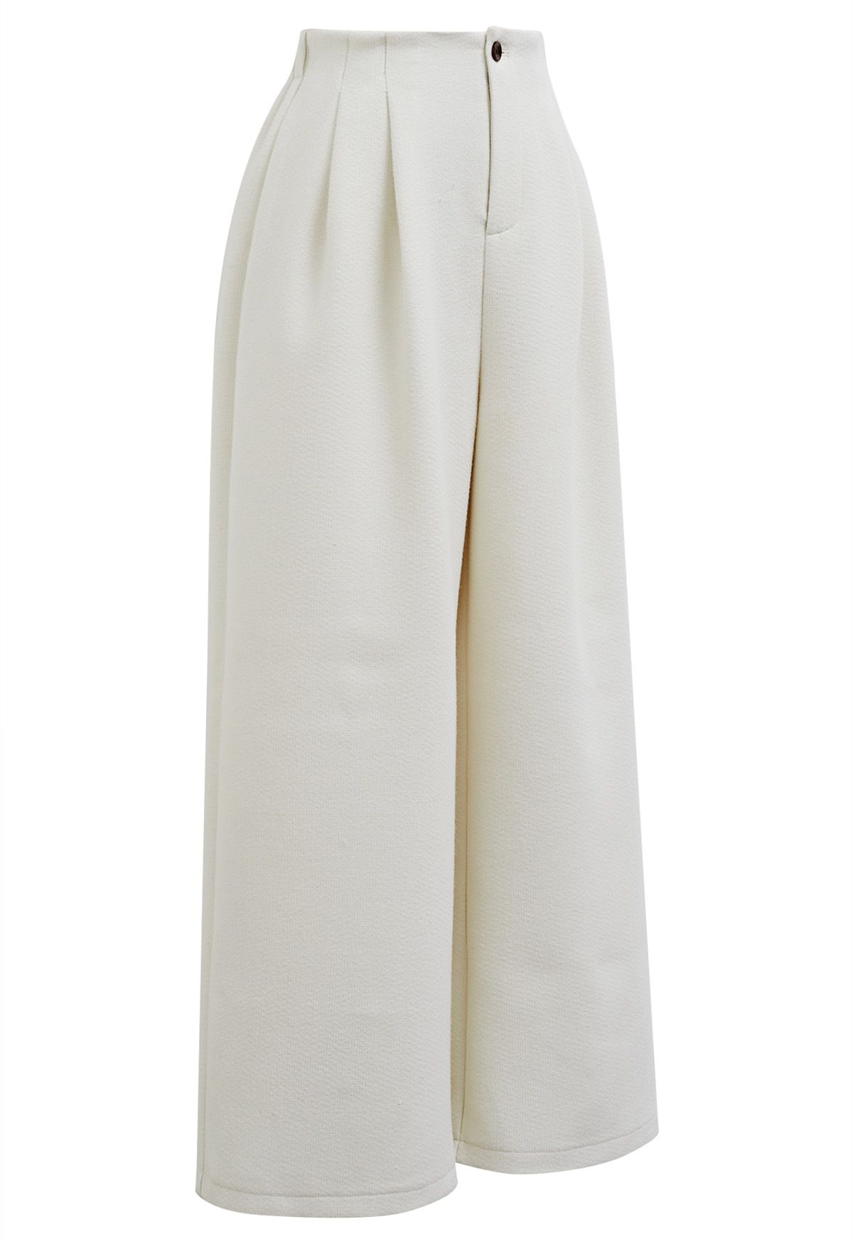 Side Pockets Pleats Wide-Legs Pants in Ivory