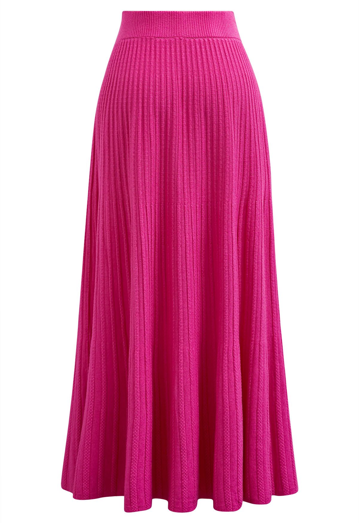 Gentle Touch Ribbed Knit Maxi Skirt in Hot Pink