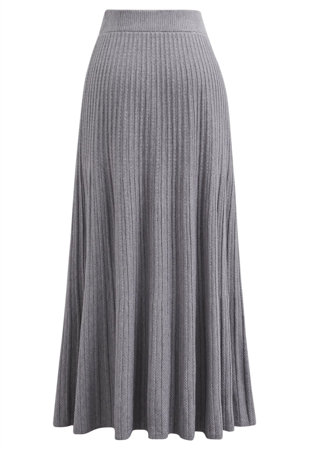 Gentle Touch Ribbed Knit Maxi Skirt in Grey