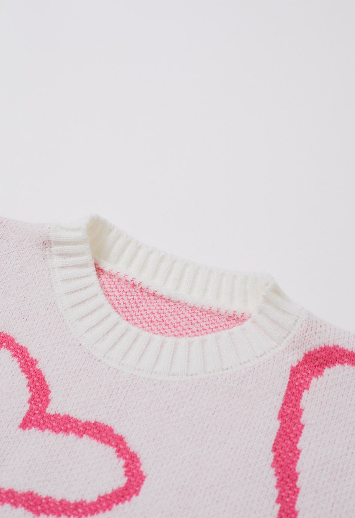 Lovable Heart Crew Neck Knit Sweater in Light Pink