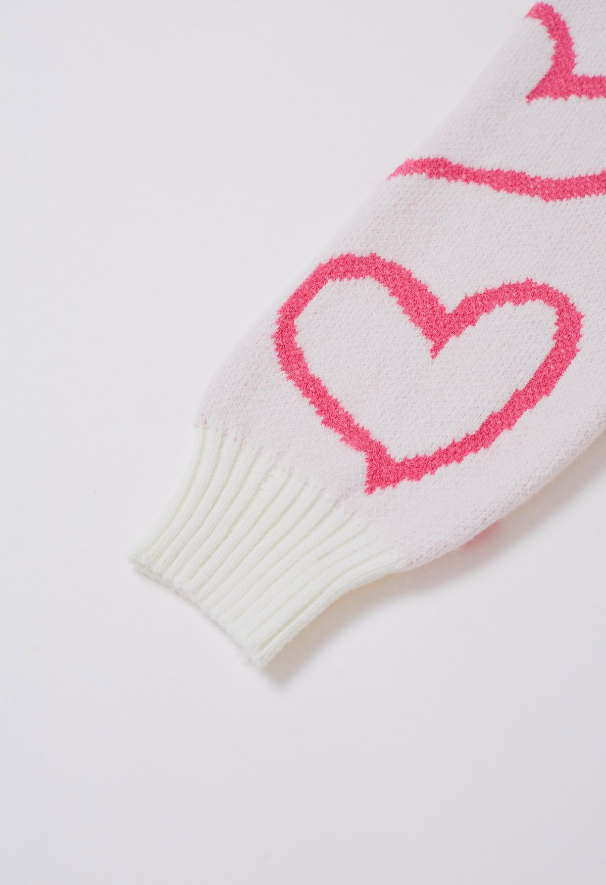 Lovable Heart Crew Neck Knit Sweater in Light Pink